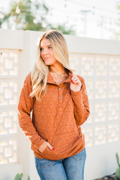 IN STOCK Geometric Button Snap Pullover - Rust