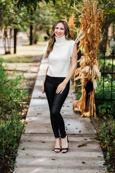 Turtle Neck Sweater Vest- Ivory