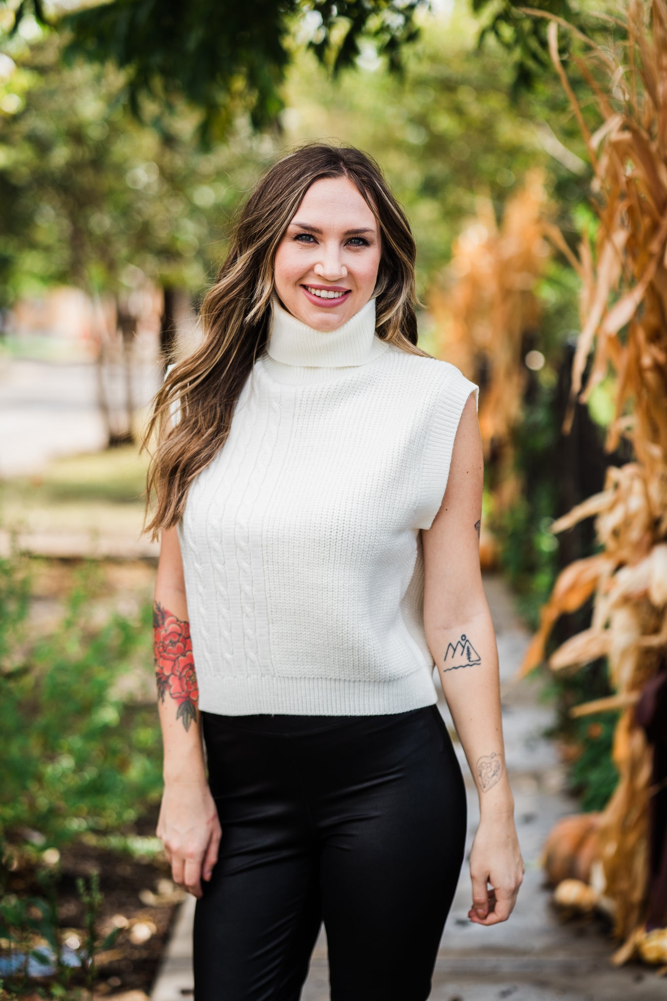 Turtle Neck Sweater Vest- Ivory