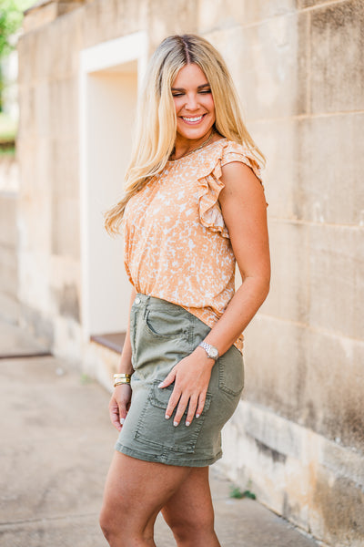 Abstract Dark Golden Double Ruffle Sleeve Knit Top