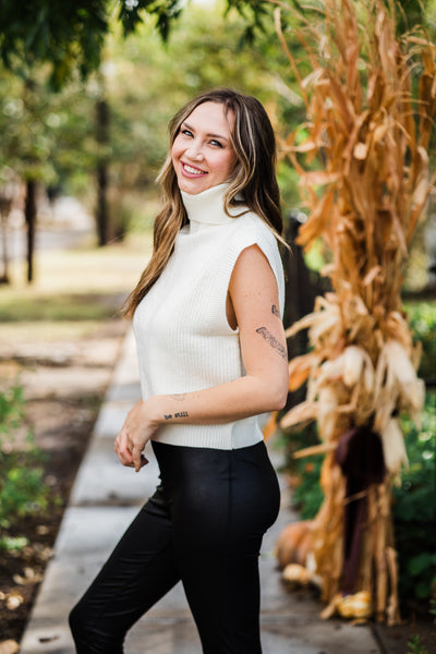 Turtle Neck Sweater Vest- Ivory