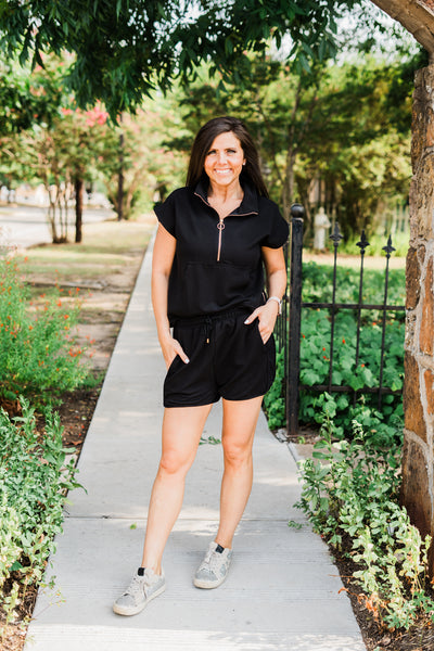 Black Solid Ribbed Shorts