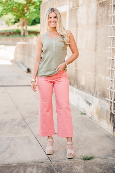 Ribbed Scoop Neck Light Olive Tank Top