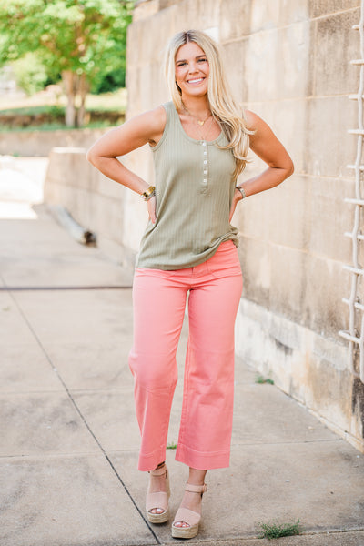 Ribbed Scoop Neck Light Olive Tank Top