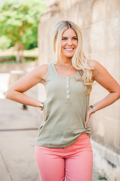 Ribbed Scoop Neck Light Olive Tank Top
