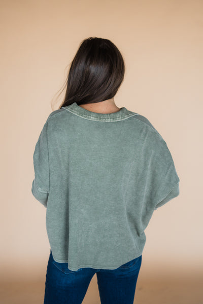 Olive Long Sleeve Mineral Wash Thermal Button Up