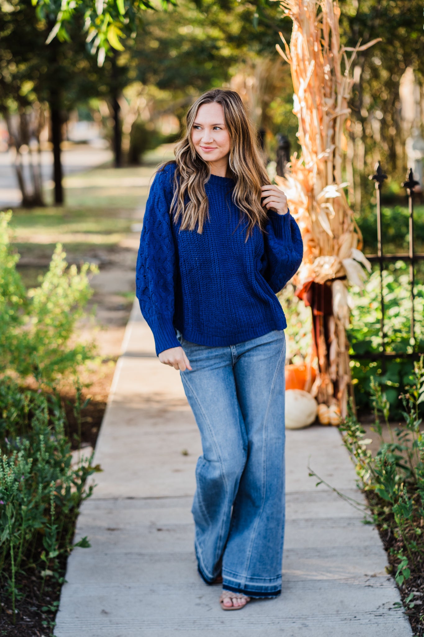 Royal Blue Round Neck Knit Sweater