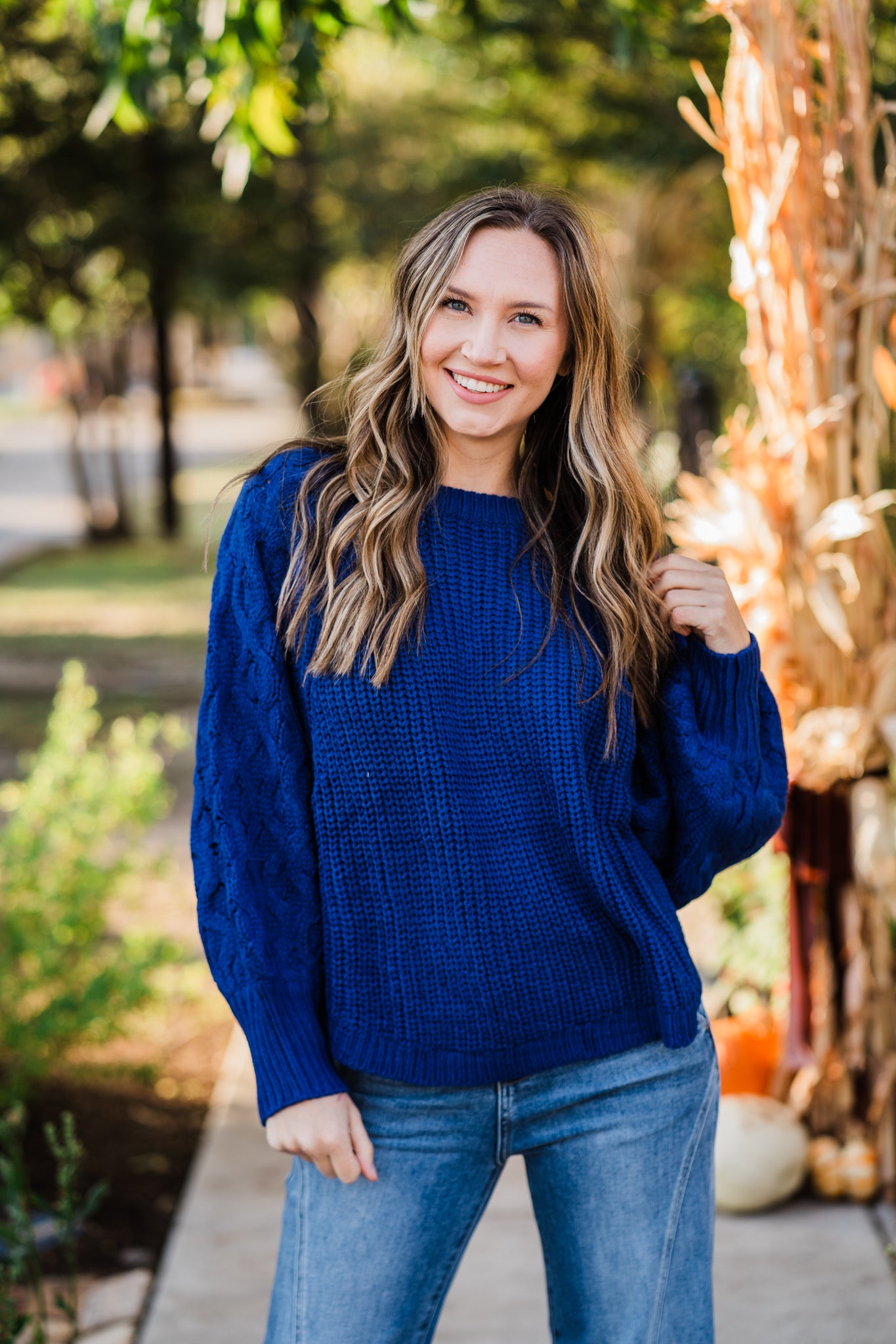 Royal Blue Round Neck Knit Sweater