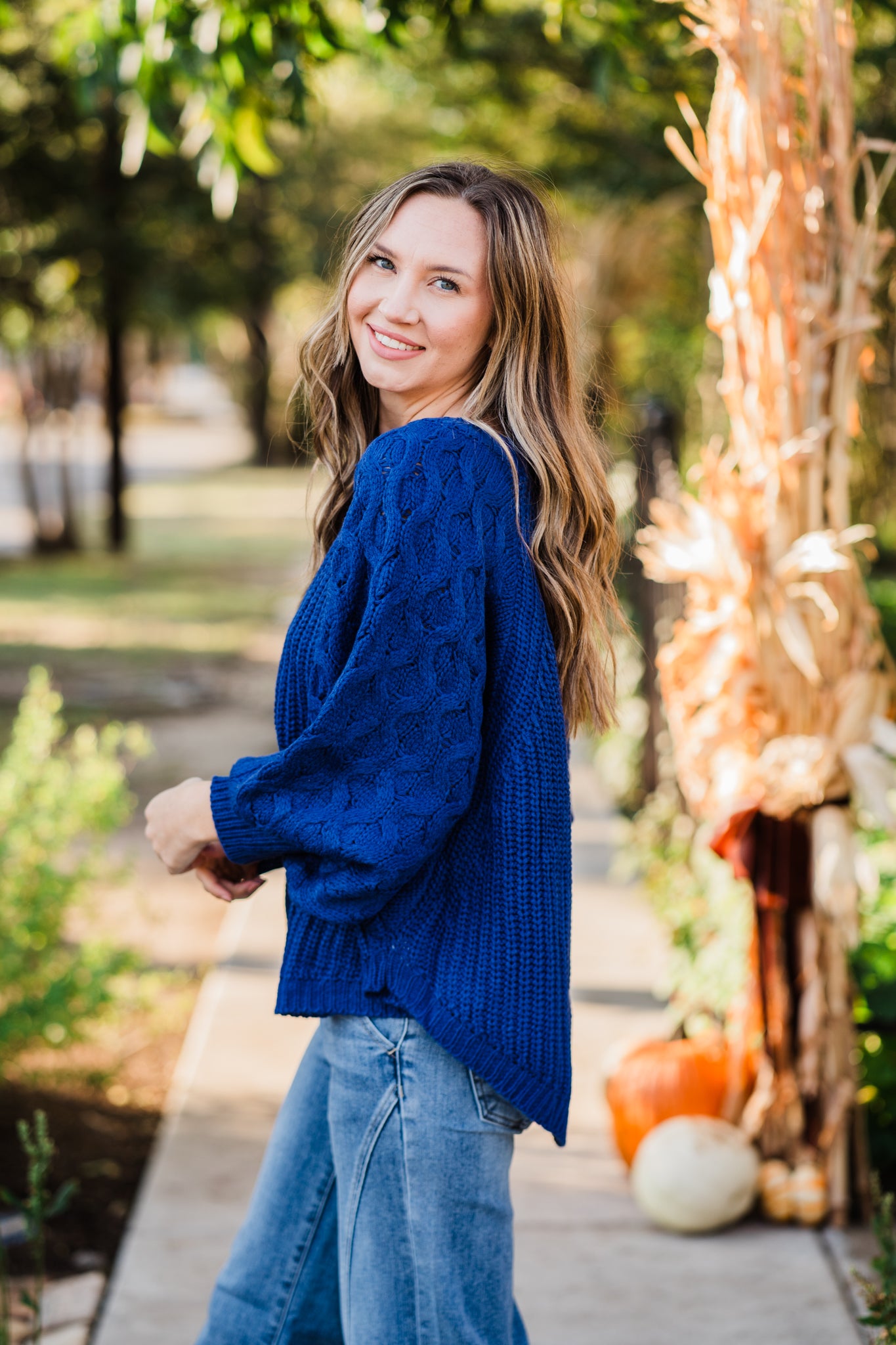 Royal Blue Round Neck Knit Sweater