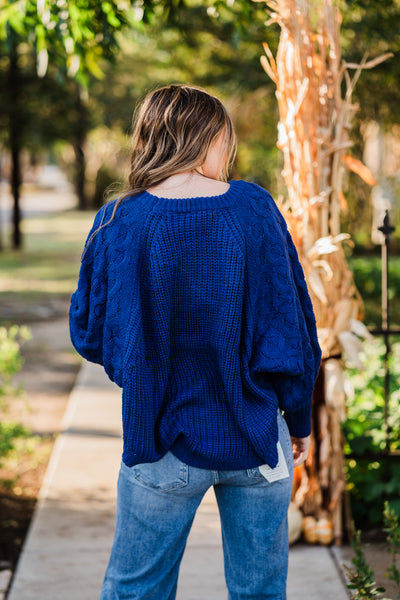 Royal Blue Round Neck Knit Sweater