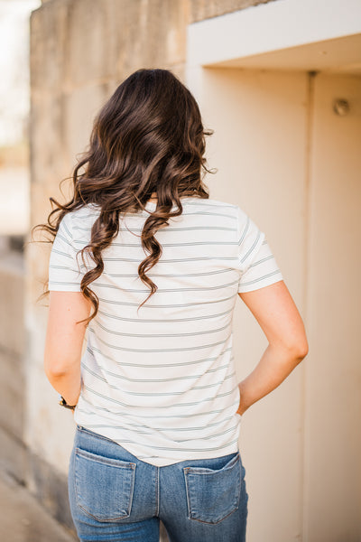 Nikkie Tee- Desert Green Stripe