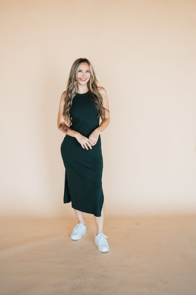 Hunter Green Rib Knit Tank Maxi Dress