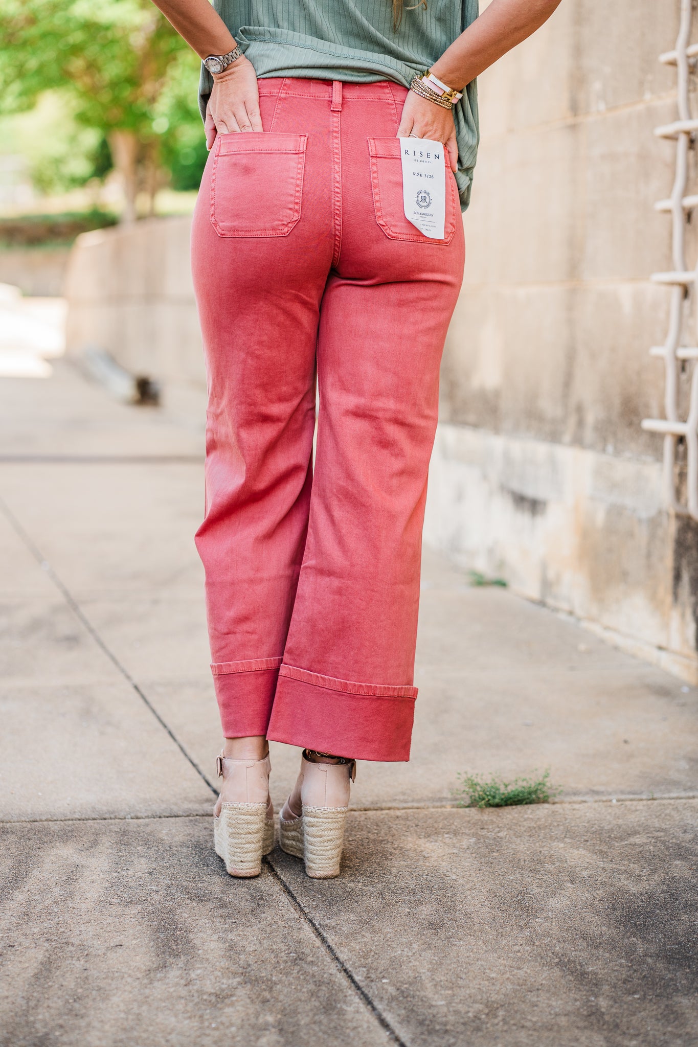 High Rise Wide Leg Cuffed Jeans- Dark Rose