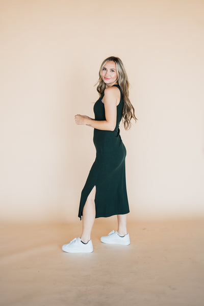 Hunter Green Rib Knit Tank Maxi Dress