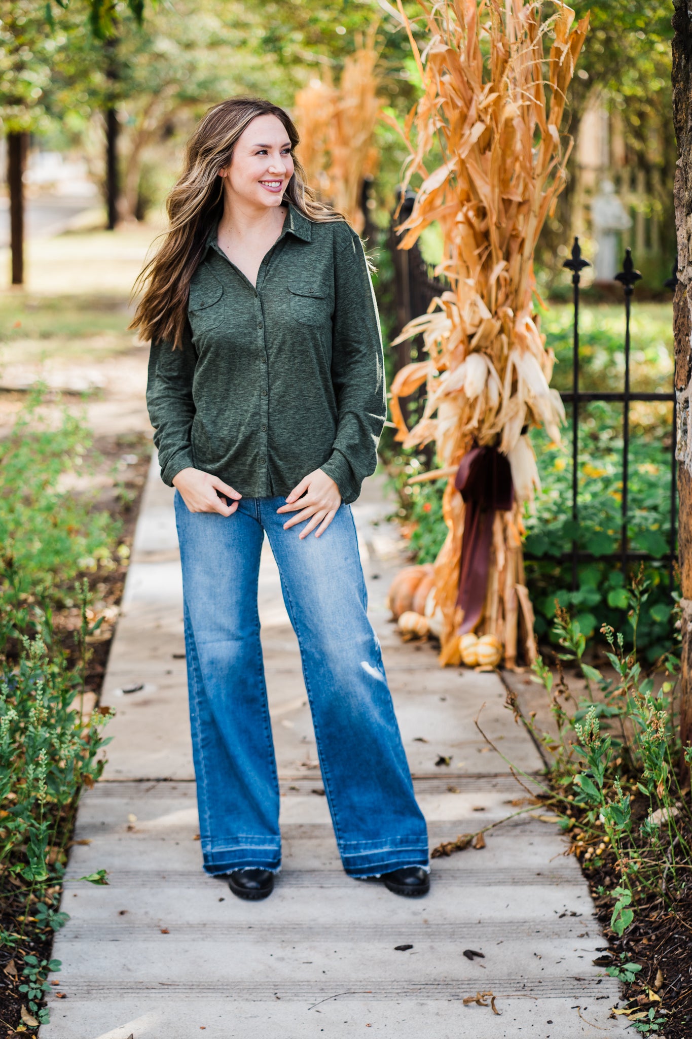 Olive Long Sleeve Soft Button Down