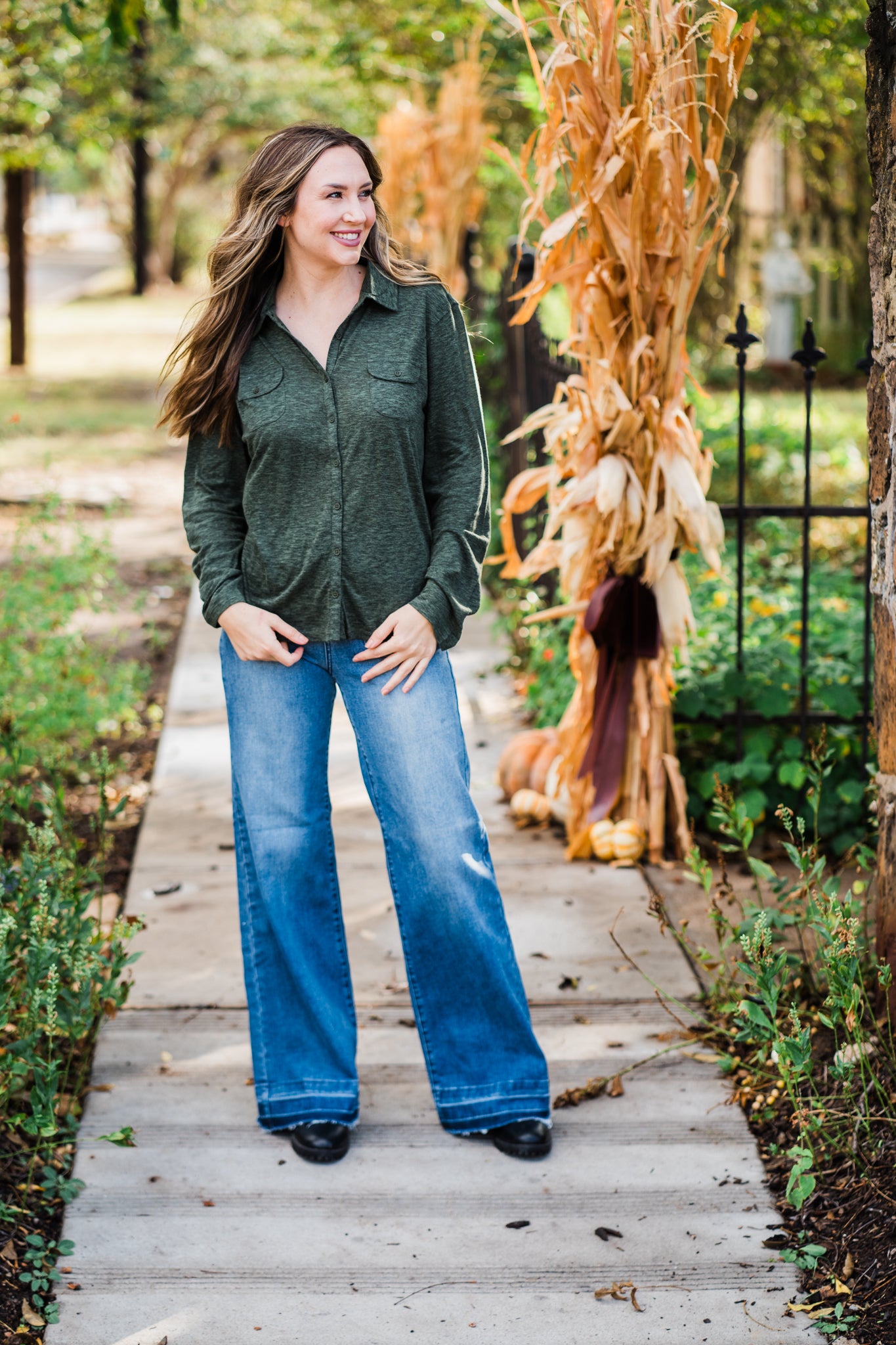 Olive Long Sleeve Soft Button Down