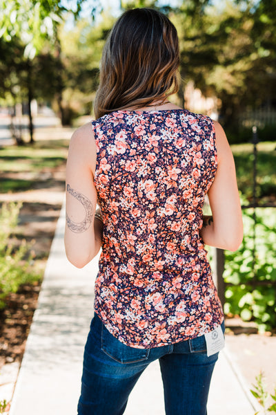 Navy Floral Mix Crew Tank