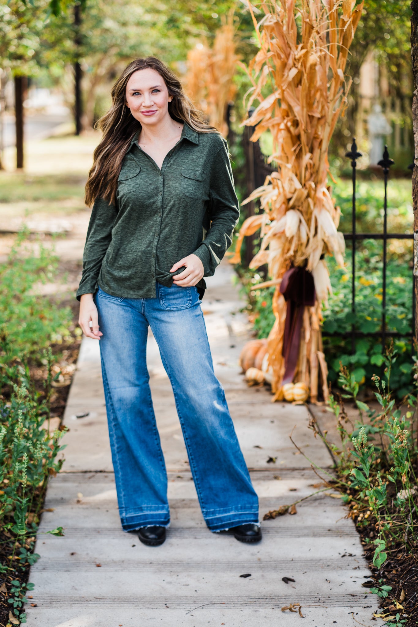 Olive Long Sleeve Soft Button Down