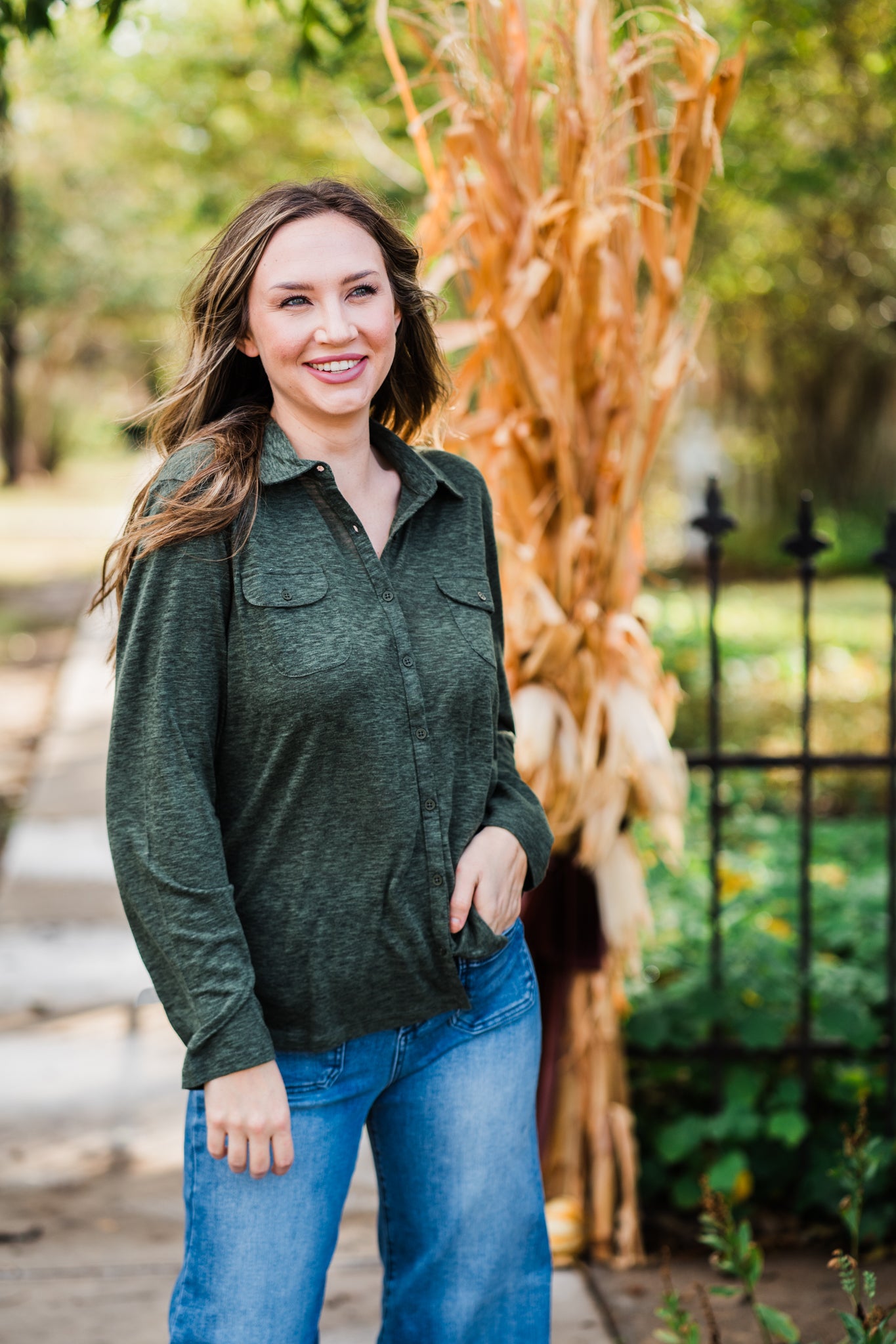 Olive Long Sleeve Soft Button Down