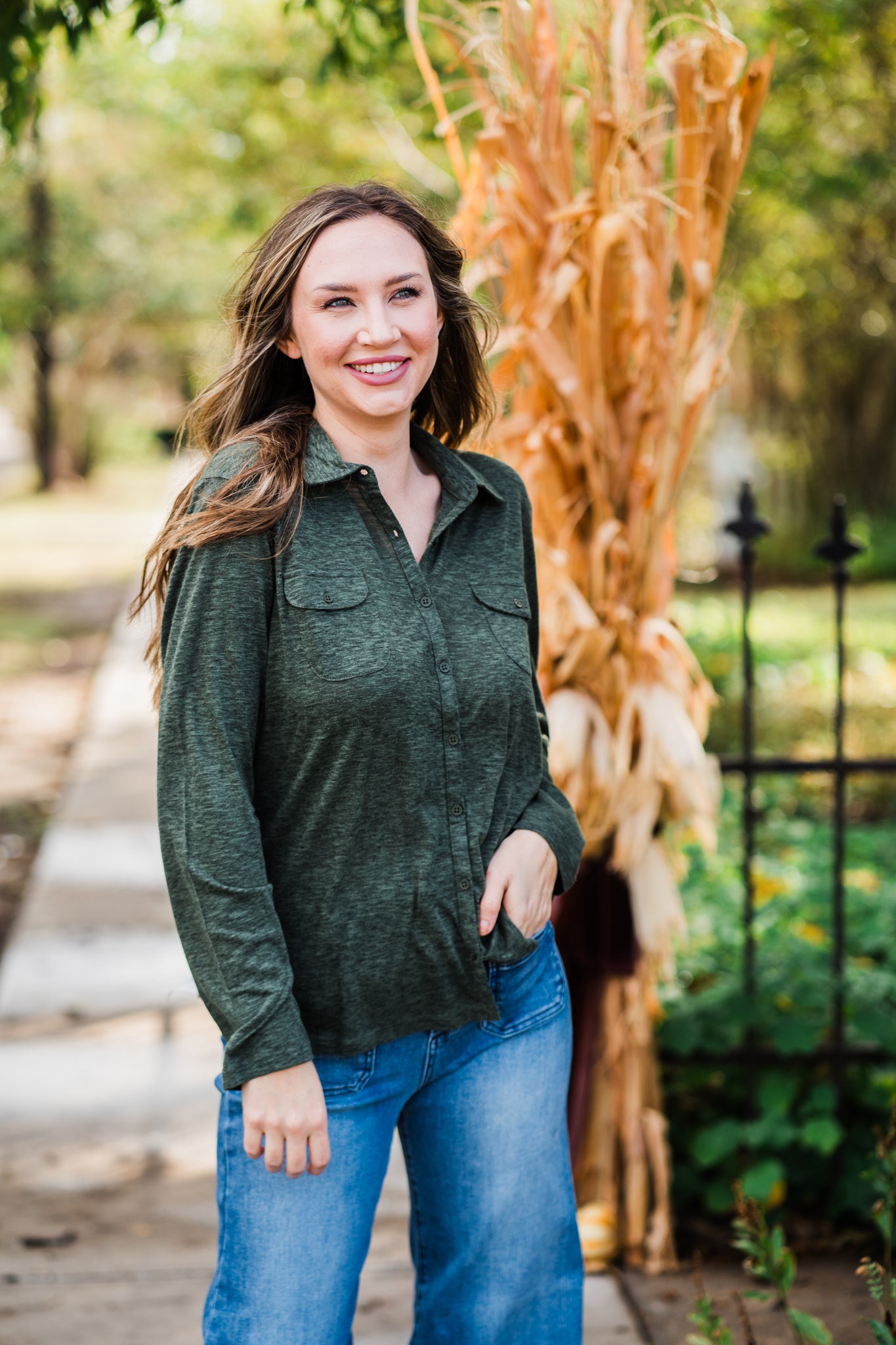 Olive Long Sleeve Soft Button Down