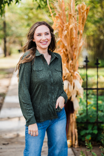 Olive Long Sleeve Soft Button Down