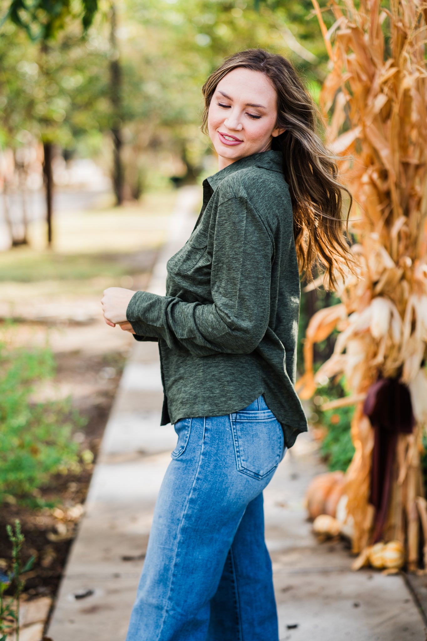 Olive Long Sleeve Soft Button Down