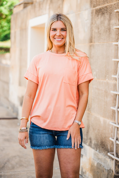 Dusty Peach Rib Knit Dolman Sleeve Top