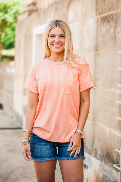 Dusty Peach Rib Knit Dolman Sleeve Top
