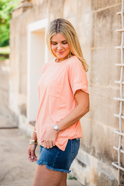 Dusty Peach Rib Knit Dolman Sleeve Top