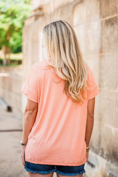 Dusty Peach Rib Knit Dolman Sleeve Top