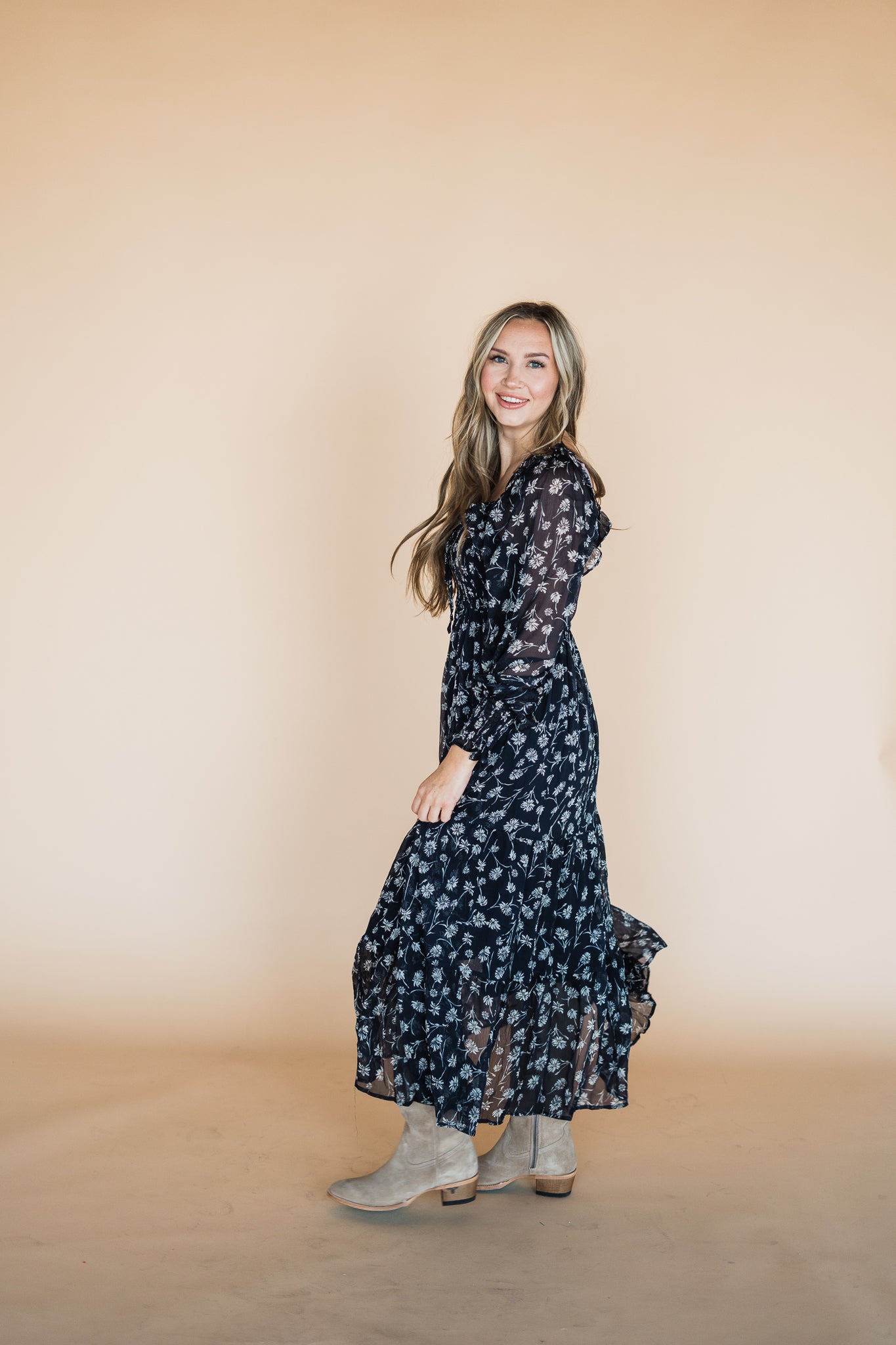 Midnight Floral Square Neck Maxi Dress