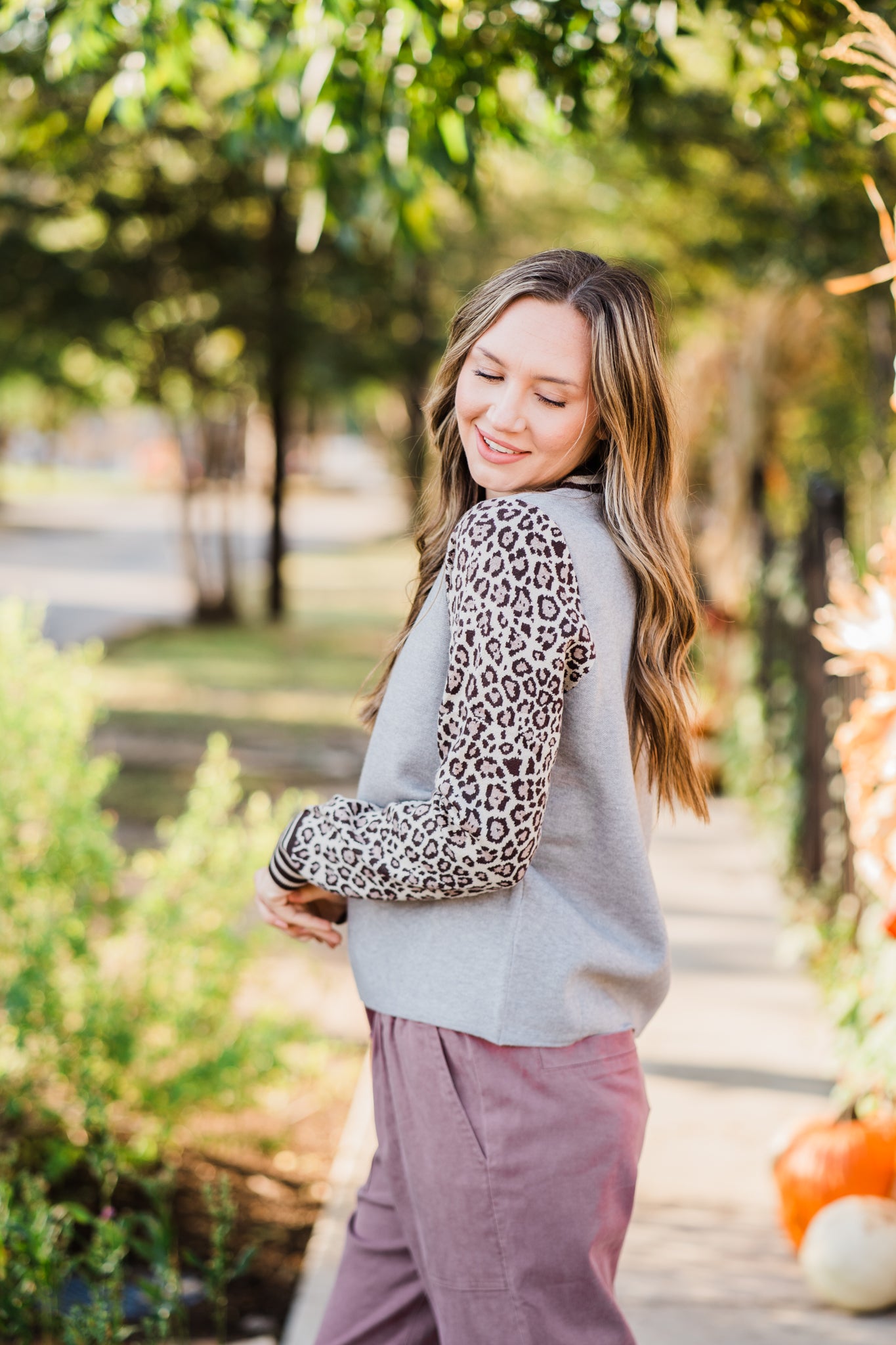 Leopard Sleeve Knit Pullover