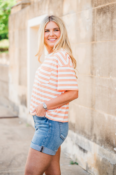 Pink & Orange Striped Drop Shoulder Knit Top