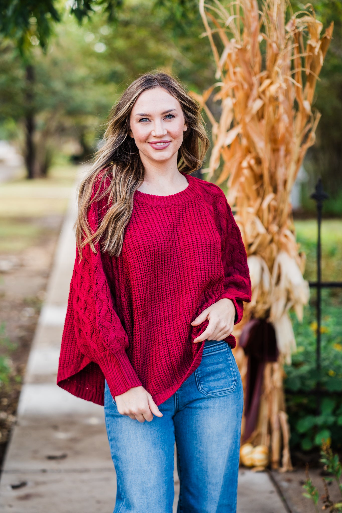 Burgundy Cable Knit Dolman Sweater