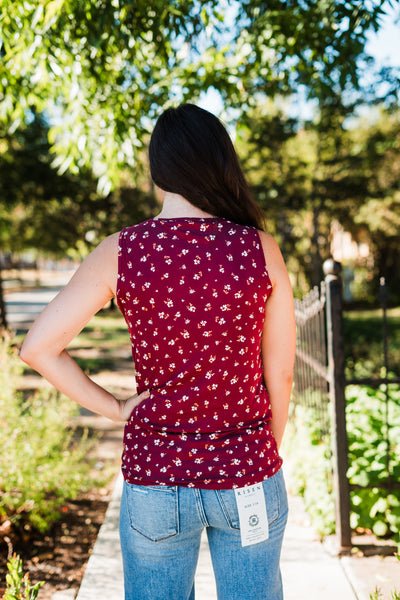 Micro Burgundy Floral Crew Tank