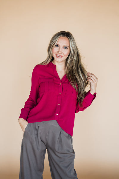 Magenta Long Sleeve Gabby Button Up Blouse