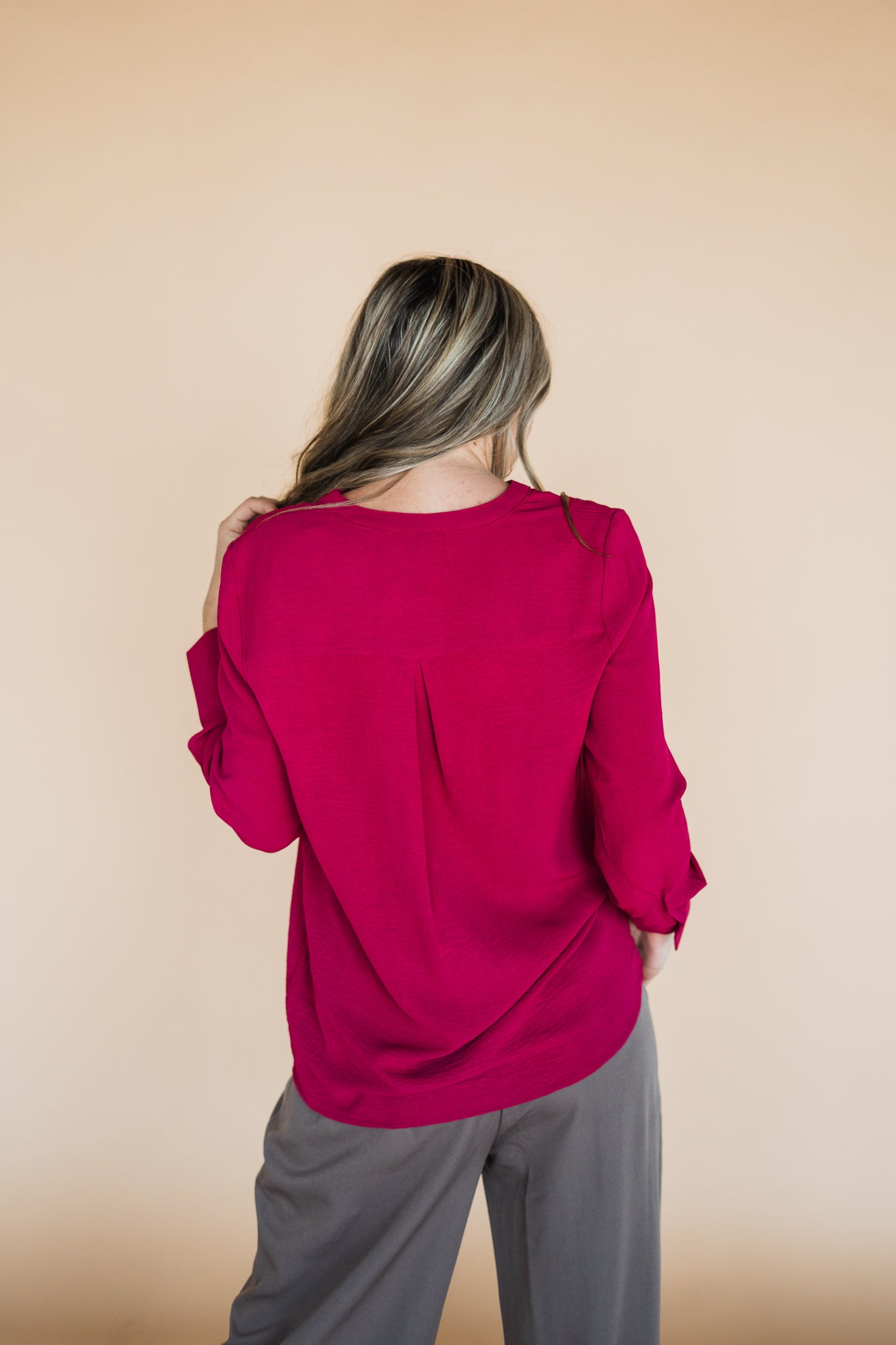 Magenta Long Sleeve Gabby Button Up Blouse