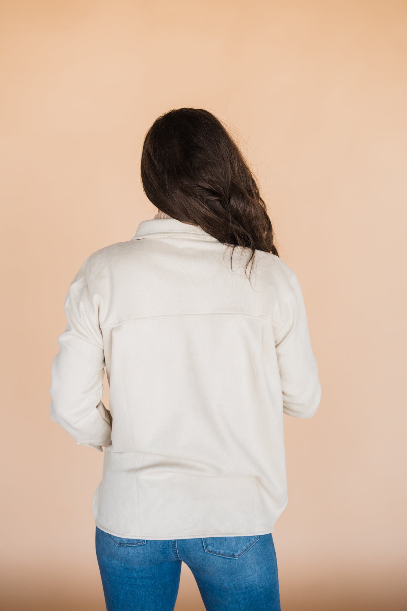 Cream Soft Microsuede Shirt Jacket
