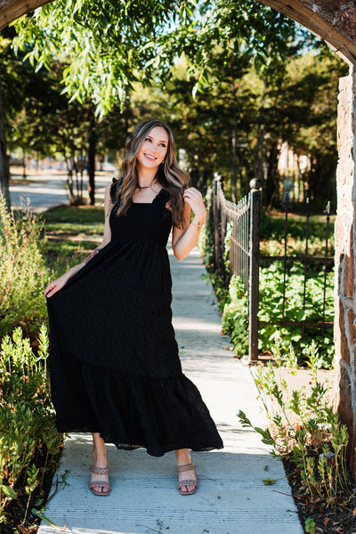 Lucy Smocked Maxi Dress- Black