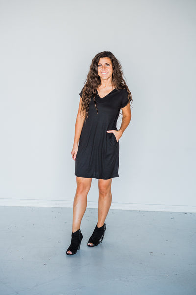 Black Rib Knit Dolman Short Sleeve T-Shirt Dress