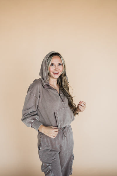 Mocha Hooded Mineral Wash Sweatshirt
