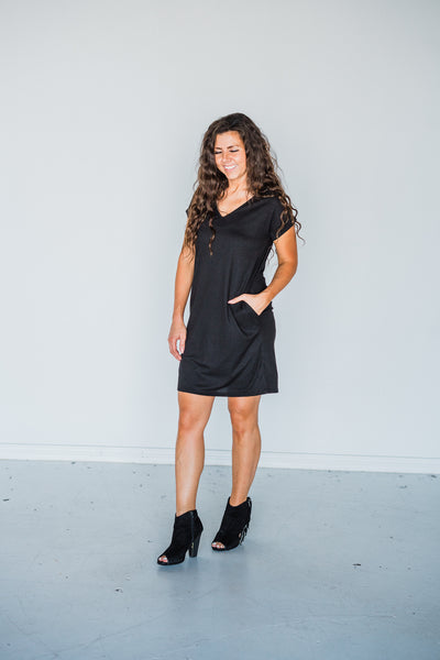 Black Rib Knit Dolman Short Sleeve T-Shirt Dress
