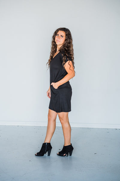 Black Rib Knit Dolman Short Sleeve T-Shirt Dress