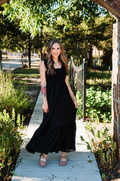 Lucy Smocked Maxi Dress- Black