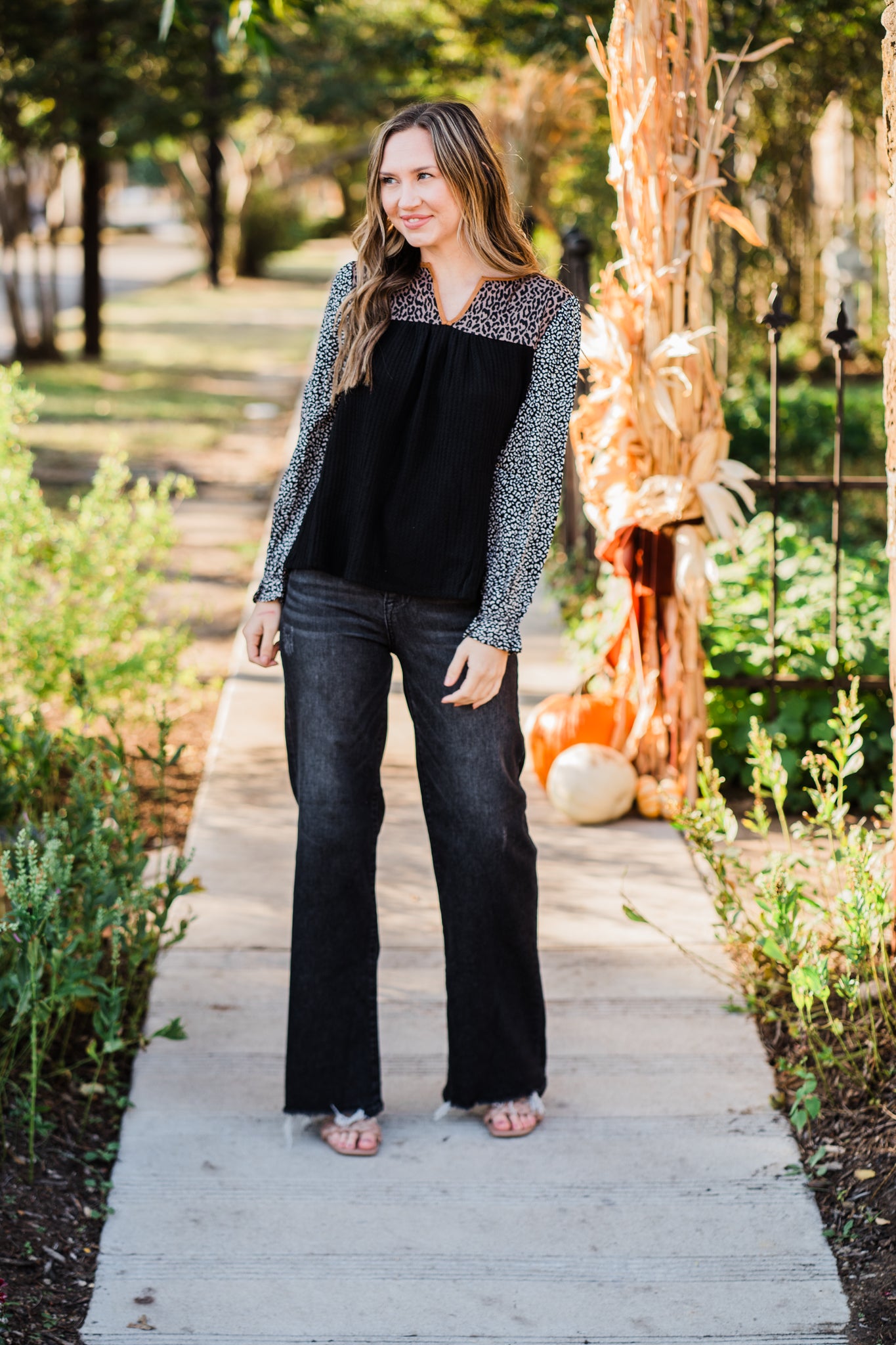 Leopard Print Contrast Top