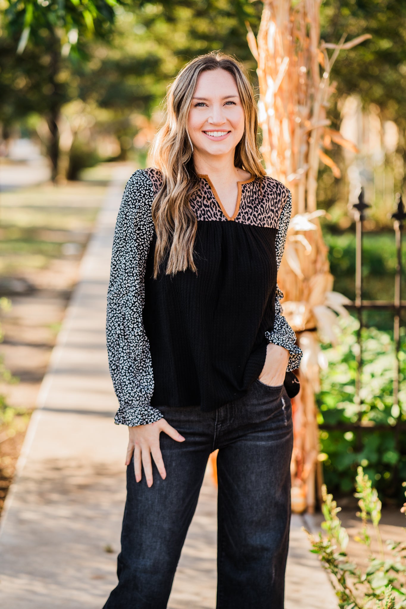 Leopard Print Contrast Top