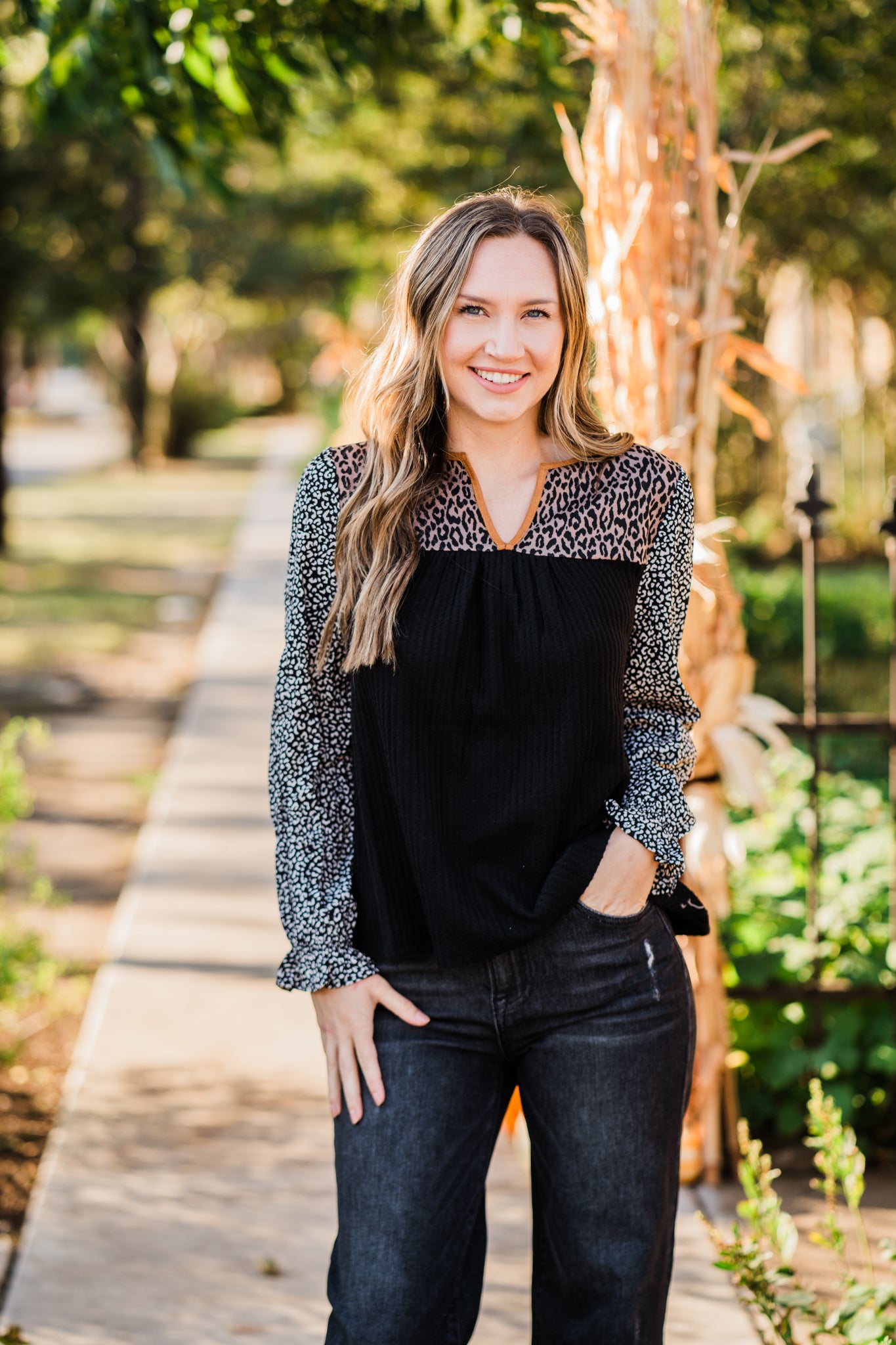 Leopard Print Contrast Top