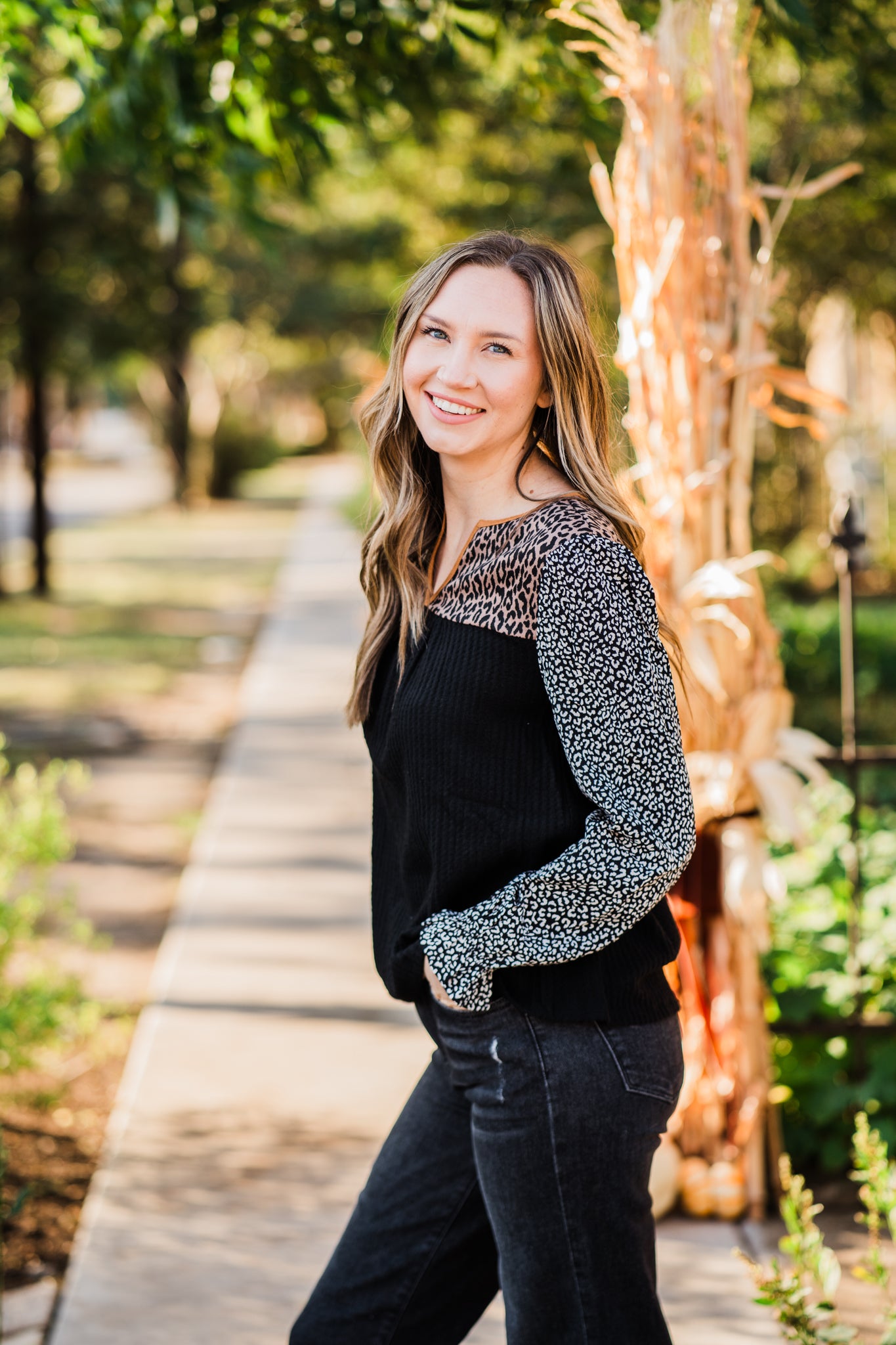 Leopard Print Contrast Top