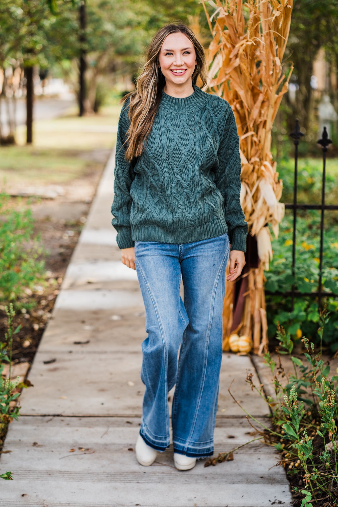 Dark Green Cable Knit Sweater