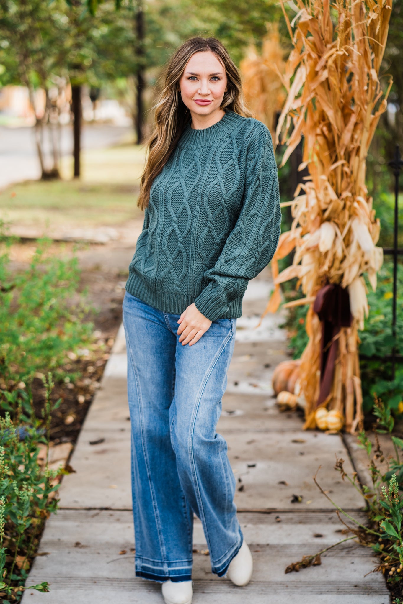 Dark Green Cable Knit Sweater